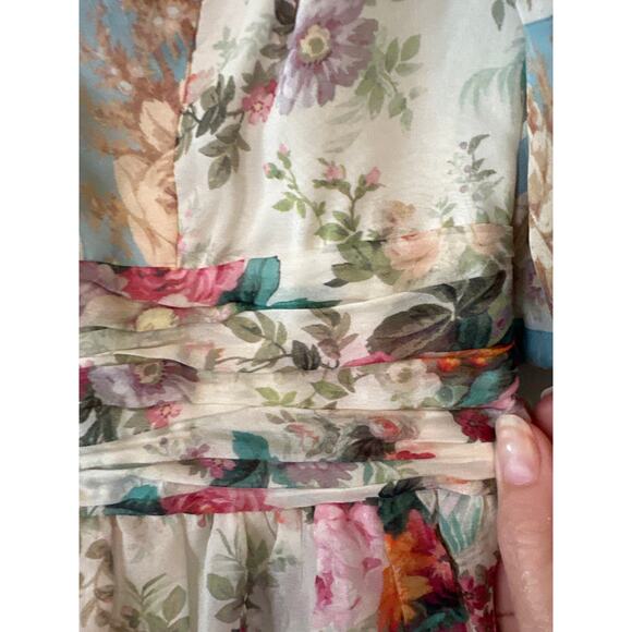 AMUR Silk Floral Puff Sleeve Elise Mini Dress Size 2 Floral Pastel Blue - Picture 9 of 11